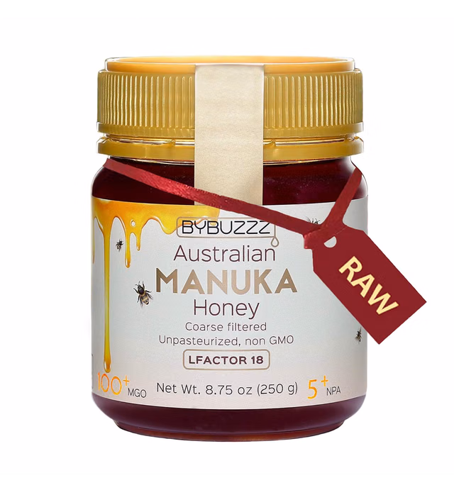 By Buzzz Raw Manuka Honey Organic MGO 100+, Non-GMO Unfiltered Certified Australian Manuka Honey Superfood 8.8 oz