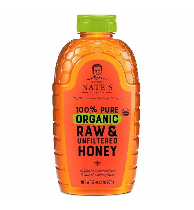 Nature Nate's 100% Pure Organic, Raw & Unfiltered. Squeeze Bottle; Allnatural Sweetener, USDA Certified Organic, No Additives, Honey, 32 Oz