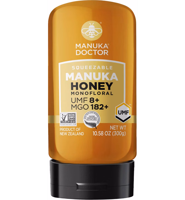MANUKA DOCTOR - Manuka Honey SQUEEZY MGO 182+ / UMF8 DUAL RATED Monofloral, 100% Pure New Zealand Honey. Certified. Guaranteed. RAW. Non-GMO (10.58 oz)