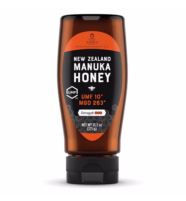 Nature Nate's Manuka Honey UMF Certified 10+ | MGO 263+ - New Zealand Manuka Honey - All-Natural Sweetener, 13.2 oz Squeeze Bottle