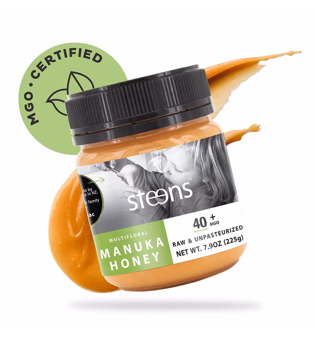 Steens - Raw Manuka Honey MGO 40+, Cold Pressed New Zealand Natural Honey, Whole Comb Processed Raw Honey for Face, Skin, and Oral Consumption, Monofloral, 7.9 oz Jar