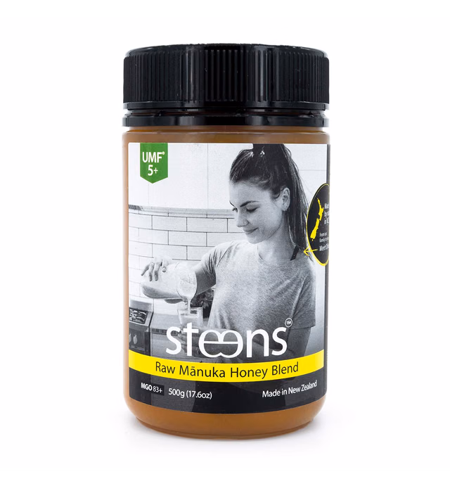 Steens - Raw Manuka Honey MGO 85+, Cold Pressed New Zealand Natural Honey, Whole Comb Processed Raw Honey for Face, Skin, and Oral Consumption, Multifloral, 17.6oz Jar