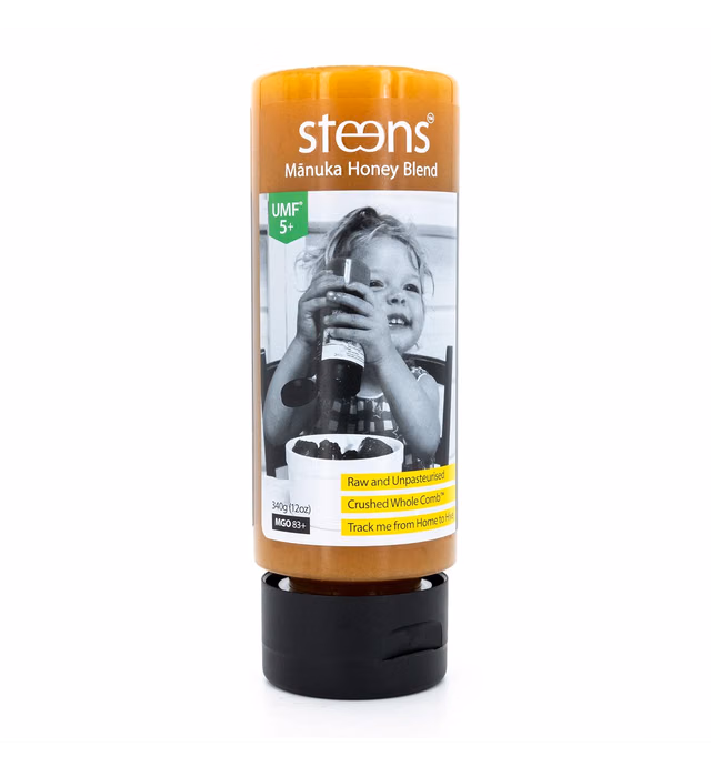 Steens Raw Manuka Honey | MGO 85+ | 12 oz in Squeezy | Certified & Cold Pressed New Zealand Honey | Whole Comb Processing | Multifloral