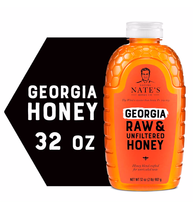 Nature Nate's 100% Pure Raw & Unfiltered Honey, Squeeze Bottle, Allnatural Sweetener, No Additives Georgia, 32 Ounce
