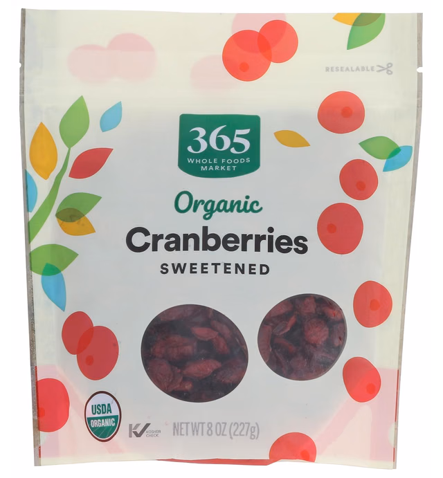 365 by Whole Foods Market, Organic Dried Sweetened Cranberries, 8 Ounce