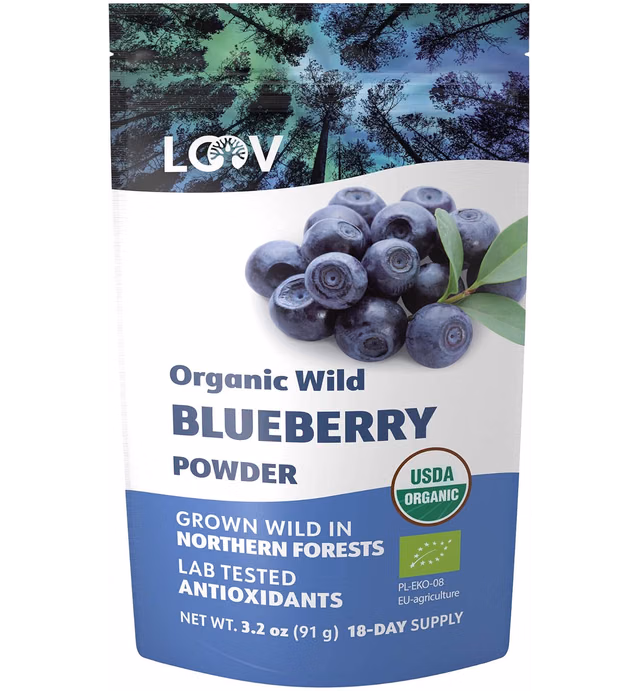 LOOV Organic Wild Blueberry Powder - 18-Day Supply, 3.2 Oz, Good for Smoothie & Breakfast, Freeze-Dried, from Northern Europe, No Added Sugar