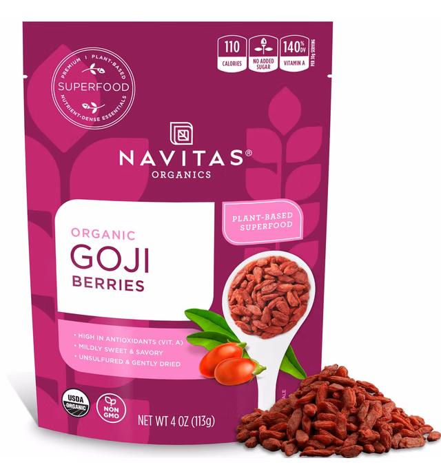 Navitas Organics Goji Berries, 4 oz. Bag, 4 Servings - Organic, Non-GMO, Sun-Dried, Sulfite-Free