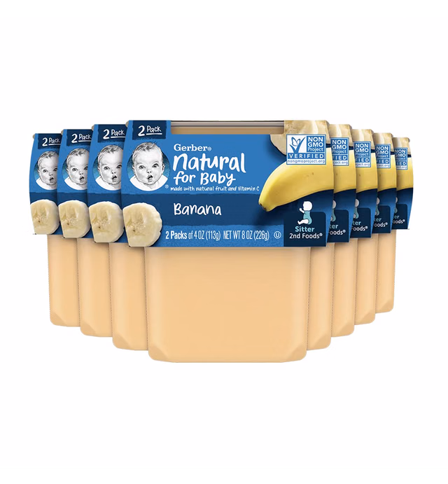 Gerber 2nd Food Baby Food Banana Puree, Natural & Non-GMO, 4 Ounce Tubs, 8 Ounce (Pack of 8)