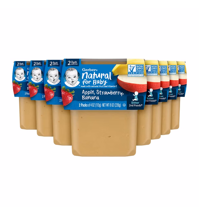 Gerber 2nd Foods Apple Strawberry Banana, 4 Ounce Tubs, 2 Count (Pack of 8)