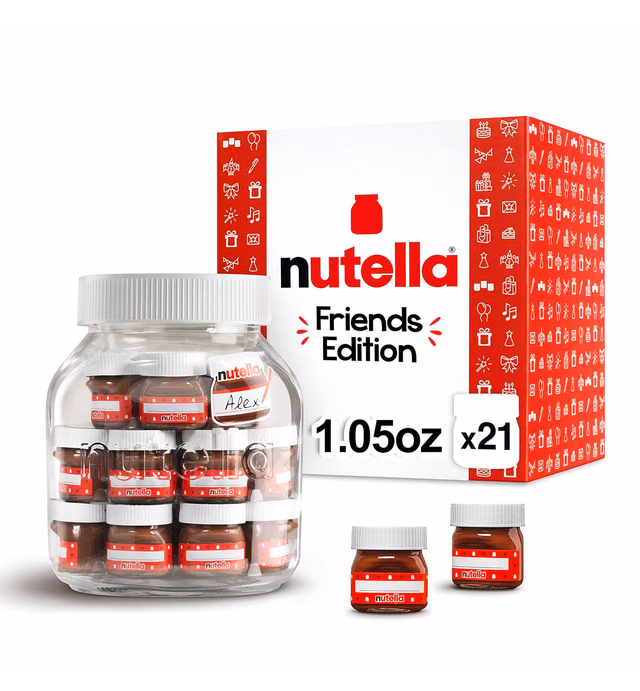 Nutella Hazelnut and Cocoa Spread, Friends Edition, 1.05 oz each, 21 Mini Jars