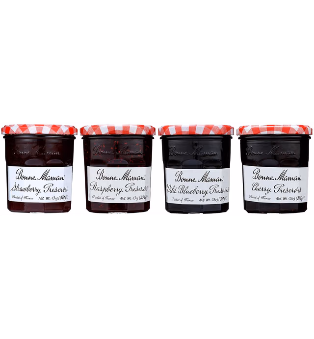 Bonne Maman Preserves, Variety Pack (Strawberry, Raspberry, Wild Blueberry, Cherry), 13 Ounce Jars (Pack of 4)