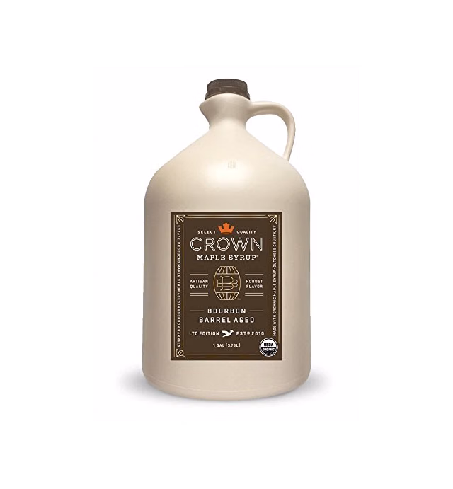Crown Maple Bourbon Barrel Aged Organic Maple Syrup, 128 Fl Oz, Pancakes, Flavor Cocktails, Marinades and Sauces