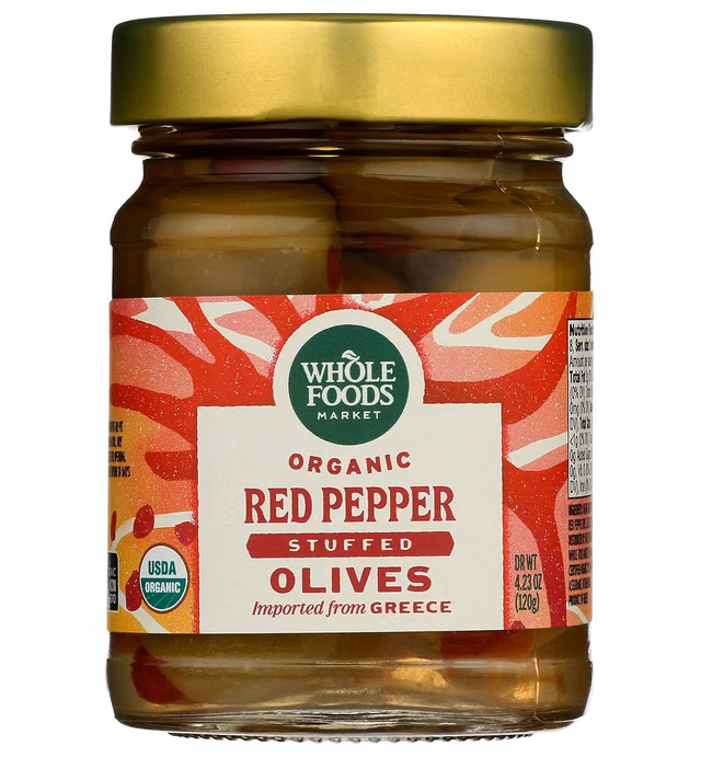 Whole Foods Market, Organic Red Pepper Stuffed Olives, 4.23 oz