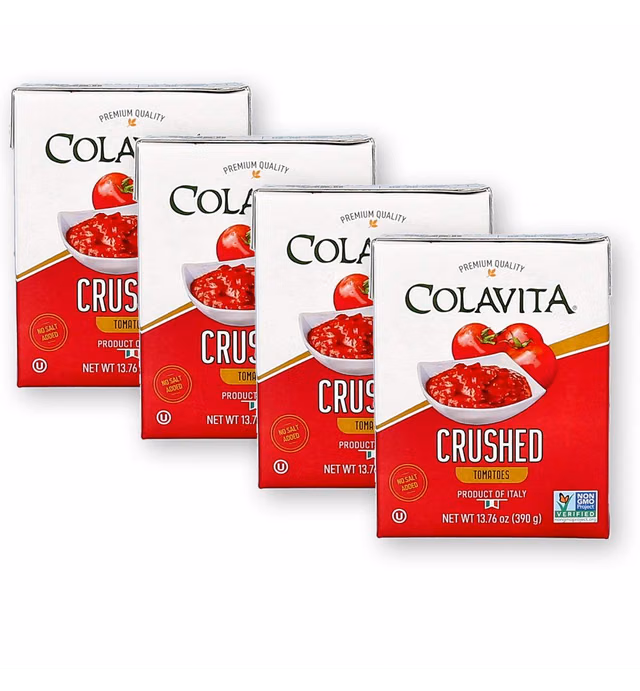Crushed Tomatoes - Premium Italian Imported - Colavita 4 Pack of 13.76 Ounce - Eco-Friendly Tetra Cart - Non-GMO