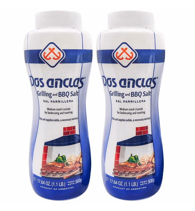 Dos Anclas Sal Parrillera 2 Pack, Rock Salt for Grilling and BBQ, Refined Medium Grain Salt for Meat and Seafood, Multi-Purpose Seasoning Gourmet Salt, 17.64 Oz (1.1 LB)