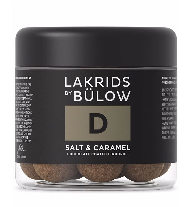 LAKRIDS BY BÜLOW - D - Salt & Caramel - 4.41 OZ - Chocolate Coated Licorice Balls - Original Danish Candy Sustainably Produced in Copenhagen
