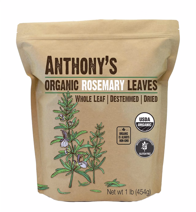 Anthony's Organic Dried Rosemary Leaves, 1 lb, Whole Leaf, Destemmed, Non GMO, Non Irradiated, Gluten Free