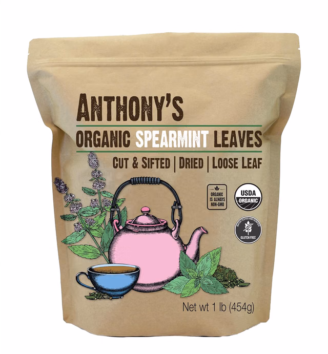Anthony's Organic Dried Spearmint Leaves, 1 lb, Gluten Free, Non GMO, Cut and Sifted