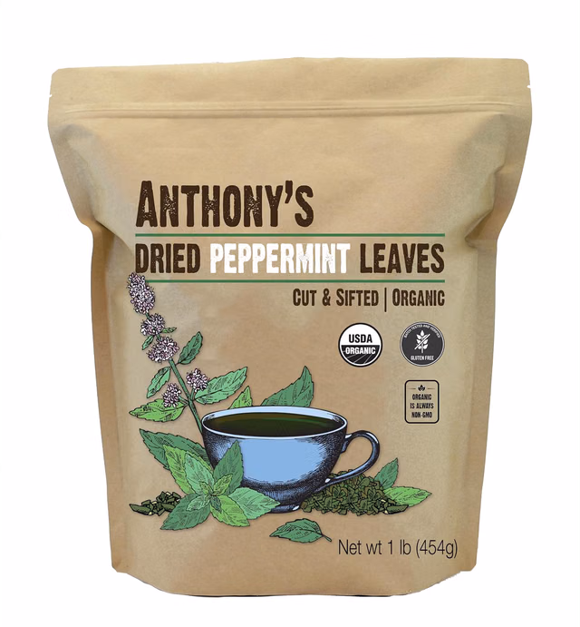 Anthony's Organic Peppermint Leaves, 1 lb, Gluten Free, Non GMO, Cut & Sifted, Non Irradiated, Keto Friendly
