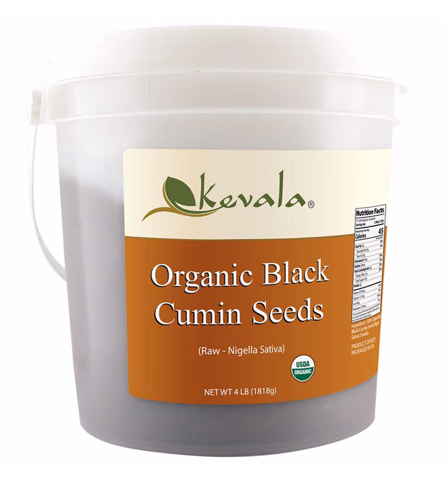 Kevala Organic Raw Black Cumin Seeds (Nigella Sativa) 4 Lb (plastic pail)