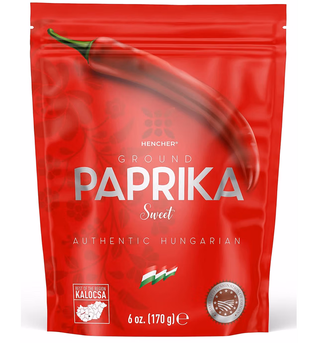 Authentic Hungarian Paprika Spice (SWEET, 6 oz) by Hencher, Protected Origin: Kalocsa, Hungary