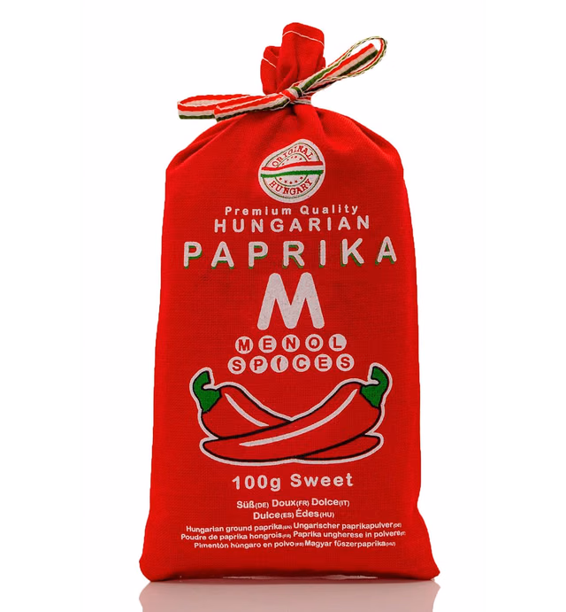 Menol Spices Authentic Hungarian Sweet Paprika Powder (Sweet, 3.5oz / 100g) Premium Gourmet Quality, Produced in region of Szeged, Hungary, Vibrant Red, Incredible Flavor, Environmentally friendly packaging