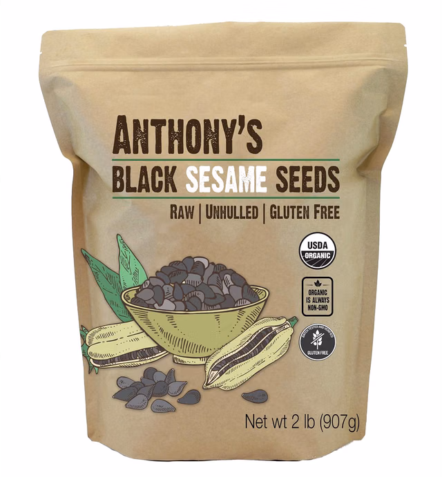 Anthony's Organic Black Sesame Seeds, 2 lb, Raw, Unhulled, Batch Tested & Verified Gluten Free, Keto Friendly