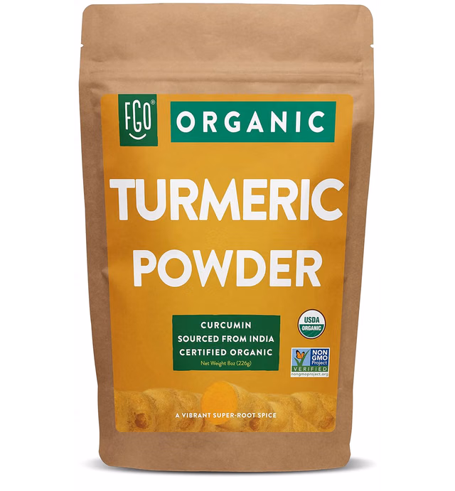 Organic Turmeric Root Powder w/Curcumin | Lab Tested for Purity | 100% Raw from India | 8oz/226g Resealable Kraft Bag | by FGO