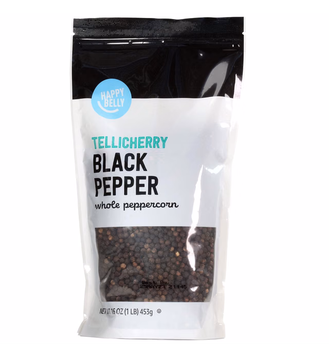 Amazon Brand - Happy Belly Tellicherry Black Pepper Whole Peppercorn, 16 Oz