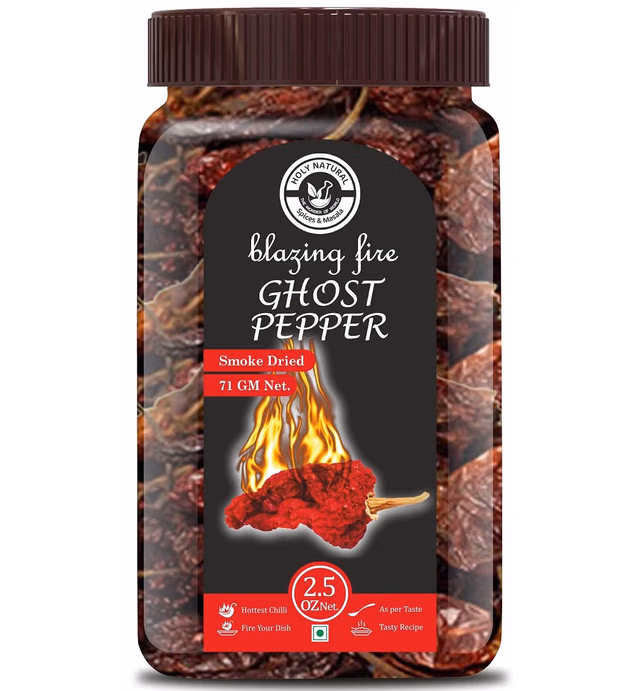 Ghost Pepper Chili Whole (Bhut Jolokia Chili/Ghost Pepper Pod) – 2.5 oz/71 gm, 100% Pure, Smoked, Hottest & Spicy Chili of the world, Add Unique, Delicious, and Smoky Flavour to Your Favourite Dishes