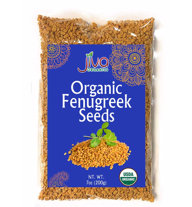 Jiva Organic Fenugreek Seeds 7 Ounce – Non-GMO, Gluten Friendly, All Natural Fenugreek Spice – Organic Fenugreek Seeds for Hair Growth, Cooking & Sprouting - Methi Seeds for Methi Dana Water