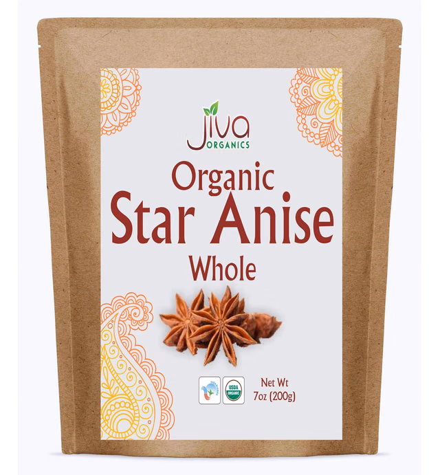 Jiva Organic Whole Star Anise 7 Oz Jumbo Bag - Non-GMO, Non Irradiated, Pure Spice from India, Staranise