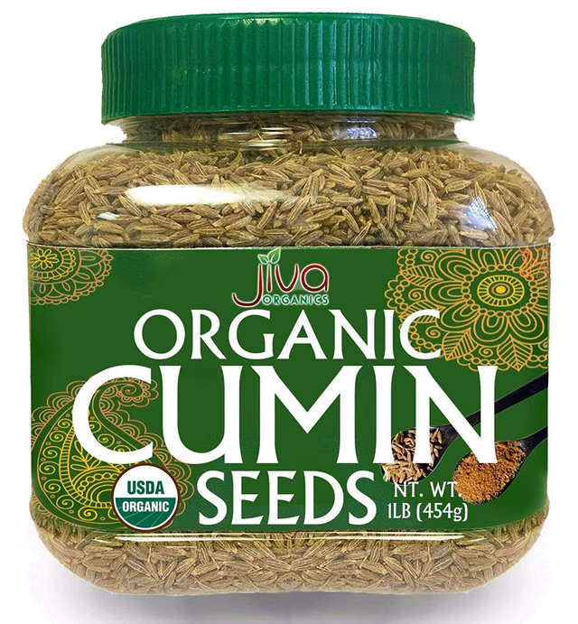 Jiva Organics Organic Cumin Seeds Whole 1 Pound Jar - Non-GMO, Pure, Vegan - Cumino
