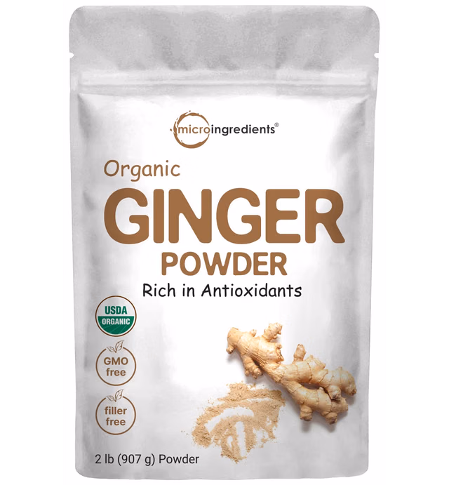 Organic Ground Ginger Powder, 2 Pounds (32 Ounce), Great Flavor and Highly Aromatic, Fine Loose Powder for Better Mixing without Settling, Best for Cooking, Baking, Tea & More, Product of India