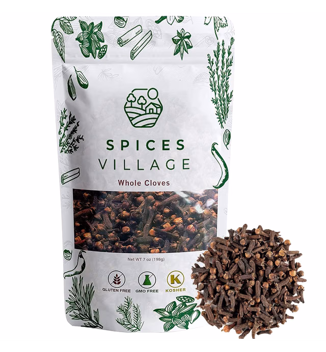 Spices Village Whole Cloves 7 Ounces, Kosher, All Natural Dried Clove Buds, Gluten Free, Non GMO, Whole Seeds Great for Food, Tea, Potpourri, KETO Friendly, Resealable Bulk Bag [Package may Vary]