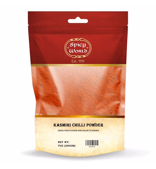 Spicy World Kashmiri Chili Powder Red 7 Ounce Resealable bag | All Natural Low Heat, Deggi Mirch powder - Perfect for Tikka Masala