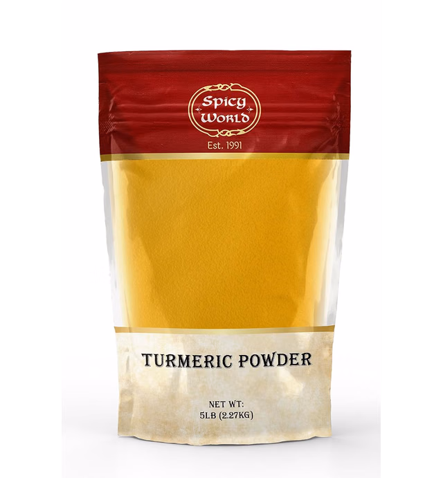 Spicy World Turmeric Powder 5 Pound Bulk Bag - Indian Turmeric Root Ground (Haldi) - Minimum Curcumin 2.5%