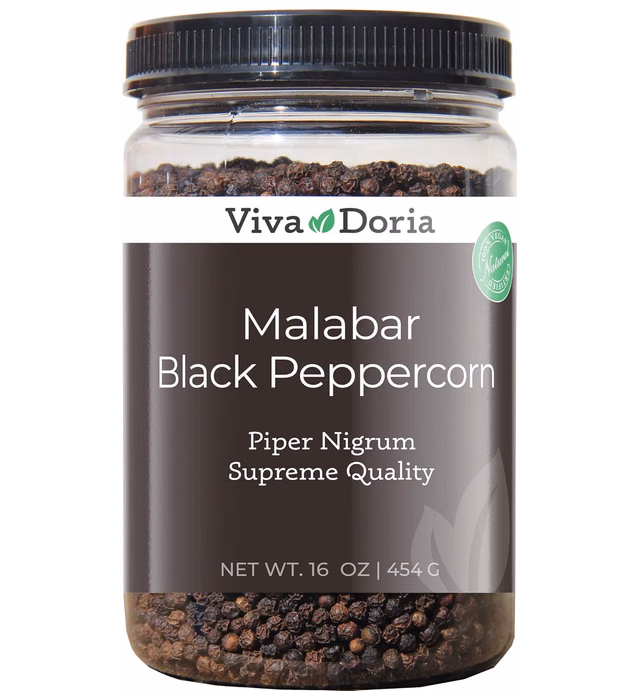 Viva Doria Malabar Peppercorn, Whole Black Pepper, Black Peppercorns For Grinder Refill, 16 oz (1 Pound)