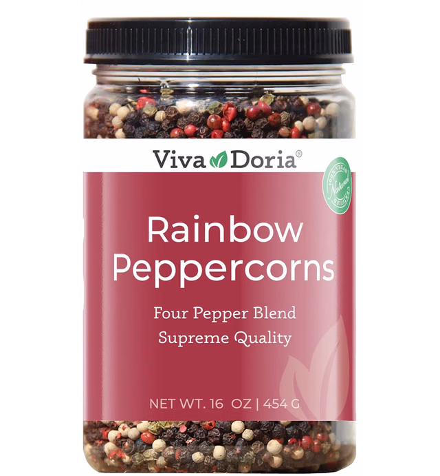 Viva Doria Rainbow Blend Peppercorn, Steam Sterilized Whole Black Pepper, Whole Green Pepper, Whole Pink Pepper, Whole White Pepper, 16 Oz, For Grinder Refills