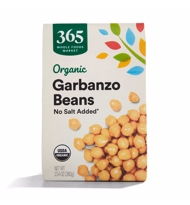 365 by Whole Foods Market, Beans Garbanzo No Salt Added Organic, 13.4 Ounce