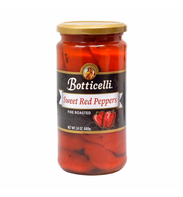 Botticelli Fire Roasted Red Peppers (Pack of 1) - Ready-to-Use Sweet & Tender Red Roasted Peppers in a Jar for Sandwiches, Salad, Pizza & Any Recipes - 24oz