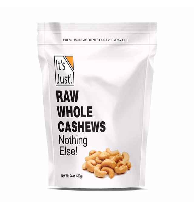 It's Just - Raw Whole Cashews, 24oz (1.5lbs), Premium Quality, Large Fancy, Non-GMO, Unsalted