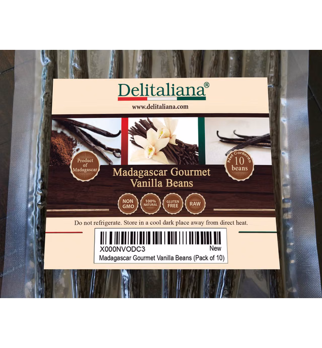 Delitaliana Grade A Madagascar Gourmet Vanilla Beans, 5~6" (Pack of 10)