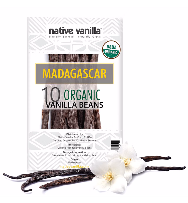 Native Vanilla - Organic Madagascar Vanilla Beans - 10 Premium Gourmet Whole Pods - For Restaurants and Home Baking, Cooking, Dessert Crafting, Beverages and Making Vanilla Extract