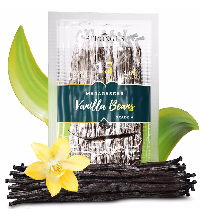15 Madagascar Vanilla Bean Grade A, 5-6 inches, Great for Homemade Extract, Brewing, Coffee, Cooking etc. Average length 6-7 inches (15 beans)