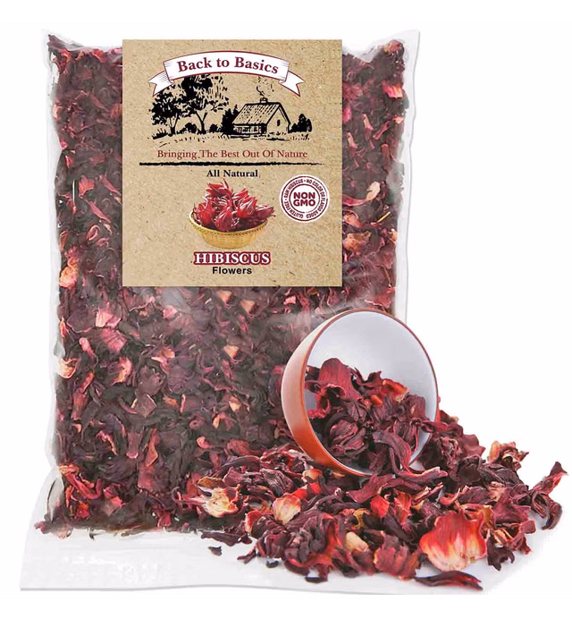 Hibiscus Tea Flowers - 1 Pound Resealable Bag - All Natural, Vegan Agua De Jamaica Leaves- Sun Dried Hibiscus, Non-GMO, Gluten-Free, Caffeine-Free- For Hot Or Cold Brew Tea