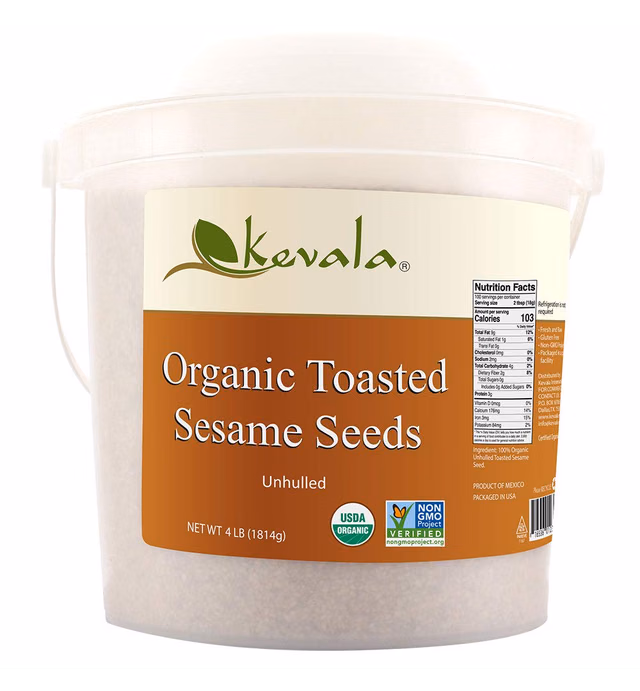 Kevala Organic Toasted Sesame Seeds, Unhulled, 4 lb