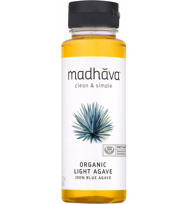 MADHAVA Organic Light Agave | 100% Pure Organic Blue Agave Nectar | Natural Sweetener, Sugar Alternative | Vegan | Organic | Non GMO | Liquid Sweetener , 11.75 oz. Bottle (Pack of 6)
