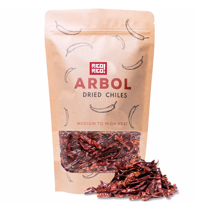 RICO RICO - Chile de Arbol 4 oz - Dried Whole Red Chili Peppers, Premium Dried Chiles, Spicy Hot Heat, Use in Mexican, Chinese and Thai Dishes, Packaged in Resealable Kraft Bag by RICO RICO