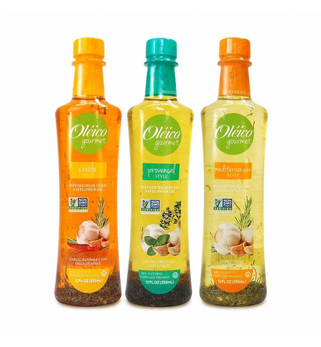 Oléico Gourmet - Infused High Oleic Safflower Oil Assorted Style 12 oz (Pack of 3)